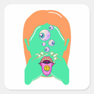 monster face square sticker