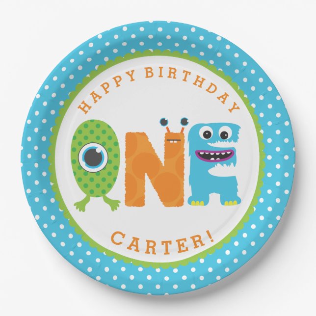 Monster First Birthday Paper Plates (Front)