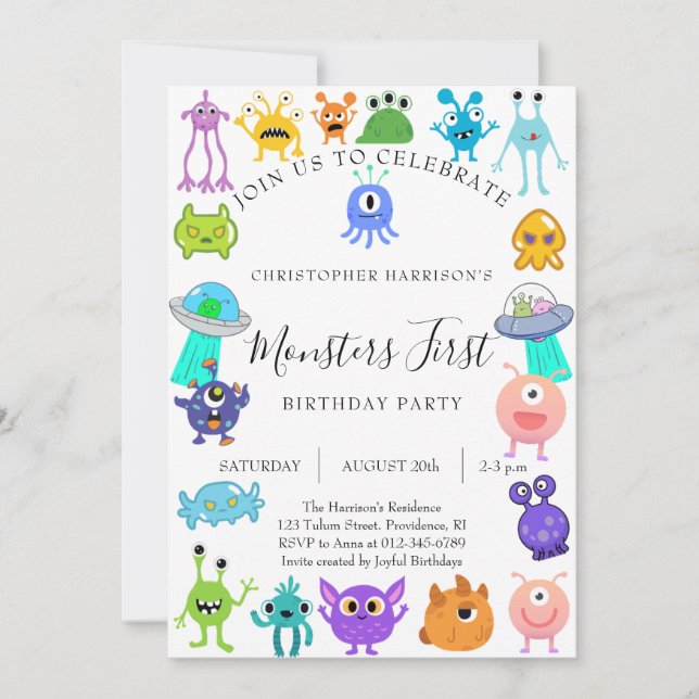 Monster First Birthday Party Invitation (Front)