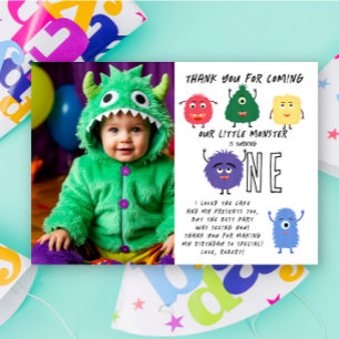Monster First Birthday Party Thank You Card