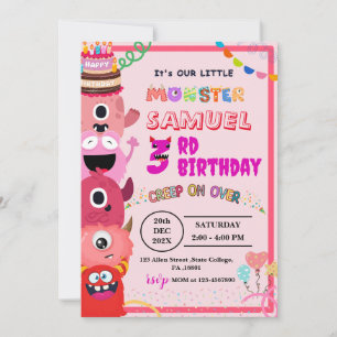 MONSTER FOR GIRL'S  BIRTHDAY PARTY  INVITATION