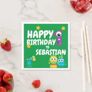 Monster Fun One Year Old Birthday Personalised Napkin