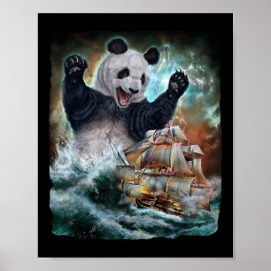 Monster Giant Panda As Kraken Attack A War Ship At Poster