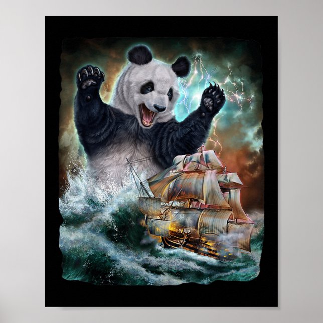 Monster Giant Panda As Kraken Attack A War Ship At Poster (Front)
