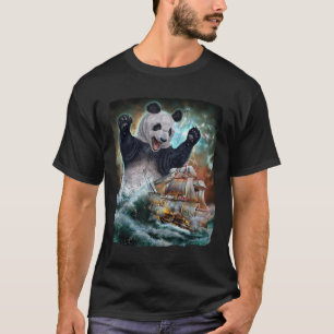Monster Giant Panda As Kraken Attack A War Ship At T-Shirt