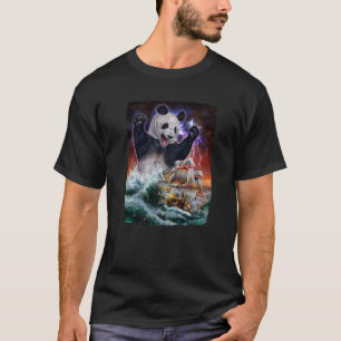 Monster Giant Panda As Kraken Attack A War Ship At T-Shirt