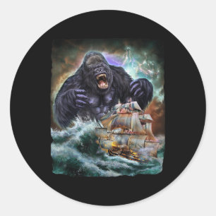 Monster Gorilla As Kraken Attack A War Ship At Hig Classic Round Sticker
