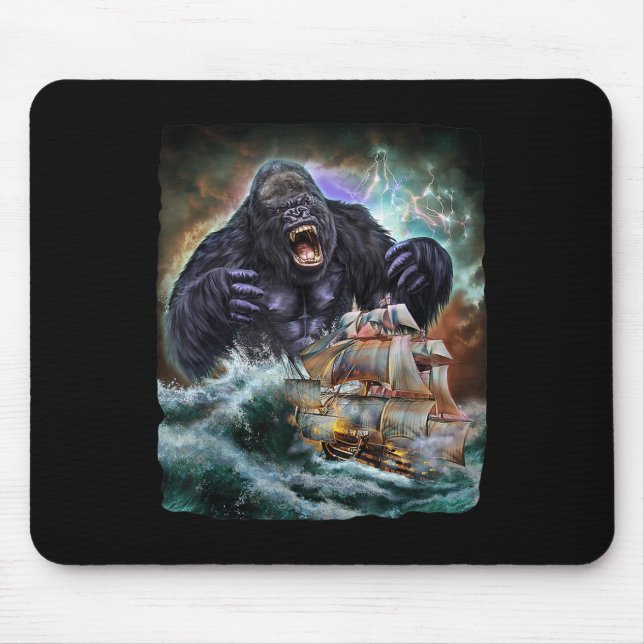 Monster Gorilla As Kraken Attack A War Ship At Hig Mouse Mat (Front)