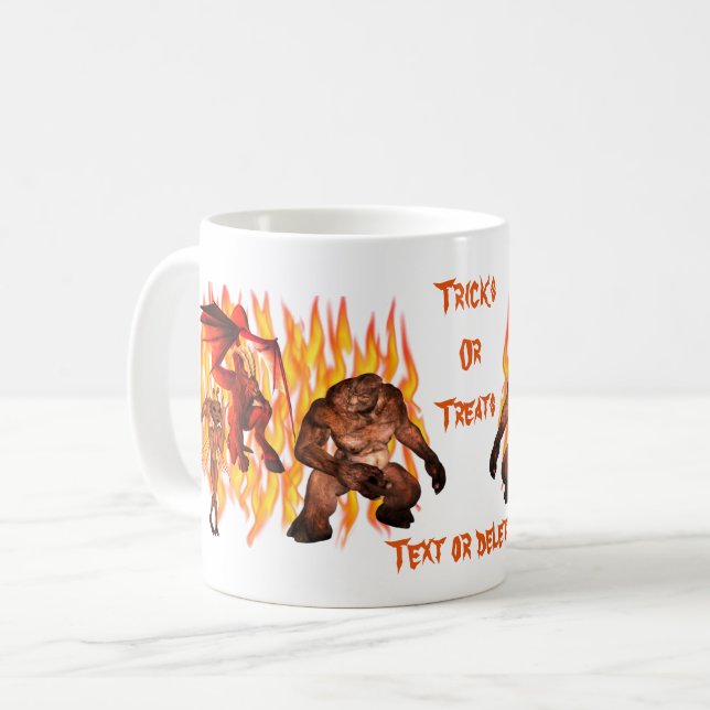 Monster Gremlin Flames Halloween Personalised  Coffee Mug (Front Left)