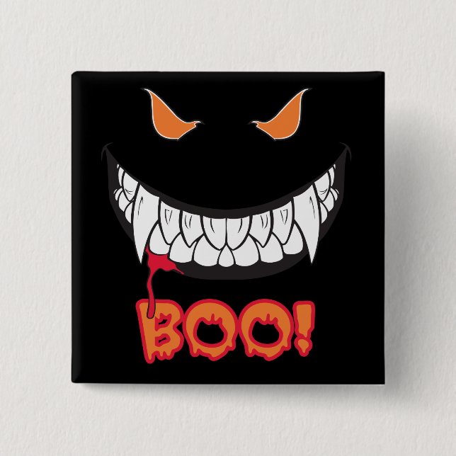 Monster Grin Boo! Men's Black Square Button (Front)