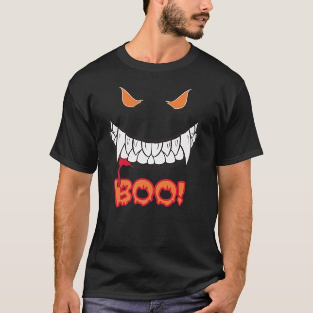 Monster Grin Boo! Men's Black T-shirt (Front)