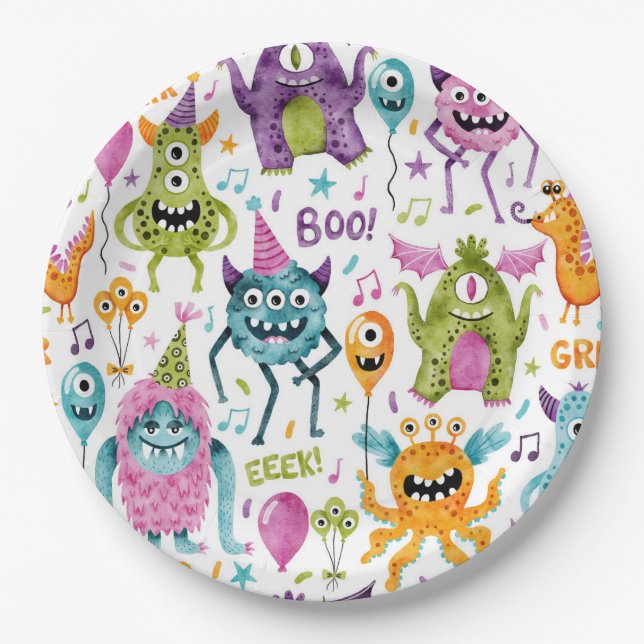 Monster Halloween Birthday Party Paper Plate (Front)
