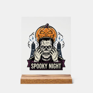 Monster Halloween Shirt with Pumpkin Moon Engravin Acrylic Sign