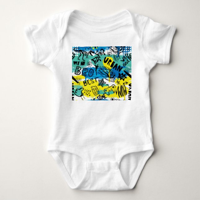 Monster Hand Drawn Kids Pattern Baby Bodysuit (Front)