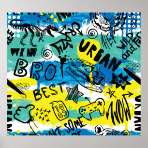 Monster Hand Drawn Kids Pattern Poster