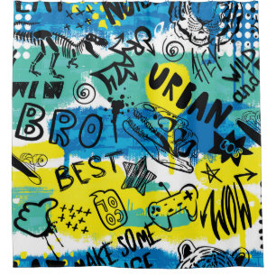 Monster Hand Drawn Kids Pattern Shower Curtain