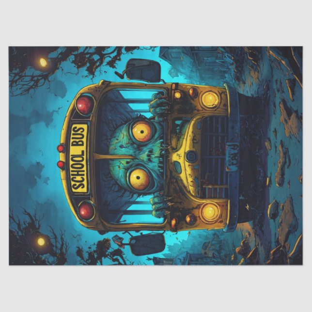 Monster Horror Bus Blue Yellow Decoupage Tissue Paper (Front)