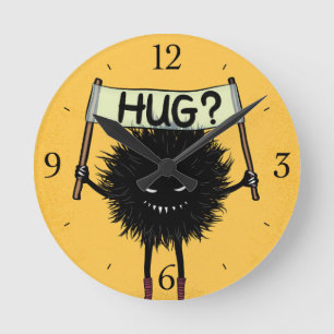 Monster Hug Cute Evil Character Round Clock