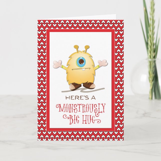 Monster Hug Valentine Hearts Kids Holiday Card (Front)