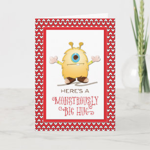 Monster Hug Valentine Hearts Kids Holiday Card