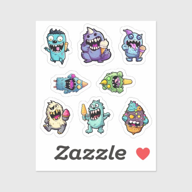Monster Ice Cream Party Stickers pt 1 (Sheet)