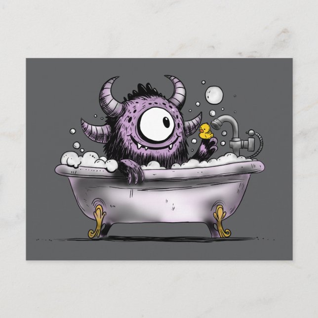 Monster in Bubble Bath Postcard (Front)