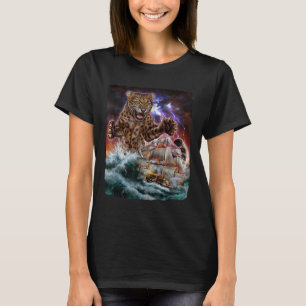 Monster Jaguar Cat As Kraken Attack A War Ship At T-Shirt