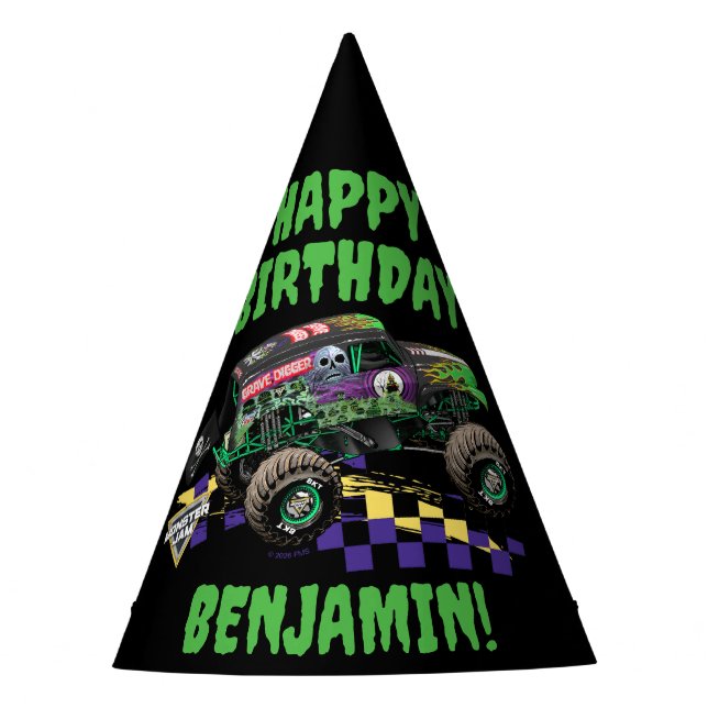 Monster Jam Grave Digger Happy Birthday Party Hat (Front)
