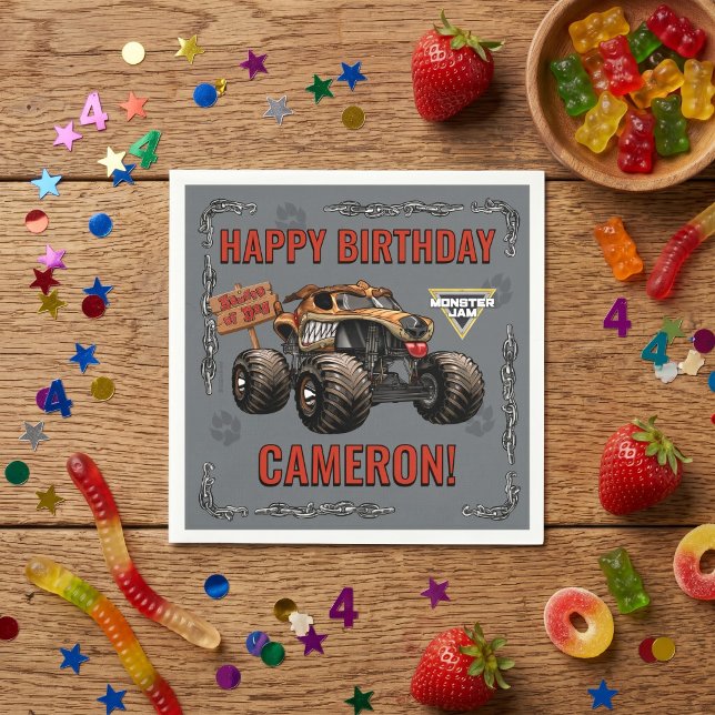 Monster Jam - Monster Mutt Birthday Napkin (Simulated napkin on table)