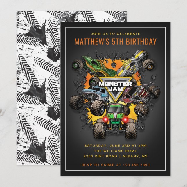 Monster Jam Trucks Birthday  Invitation (Front/Back)