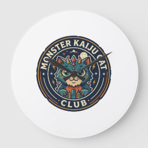 Monster Kaiju Cat Cat Graphic Tee Art - Monster Ka Large Clock