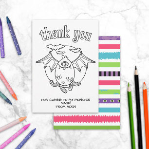 Monster Kids Coloring Card Party Favor Thank You