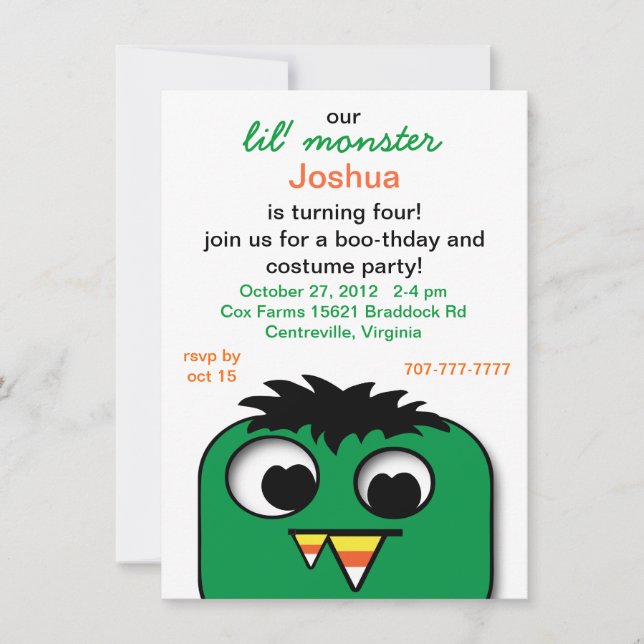 Monster Kids Halloween Birthday Party Invitations (Front)