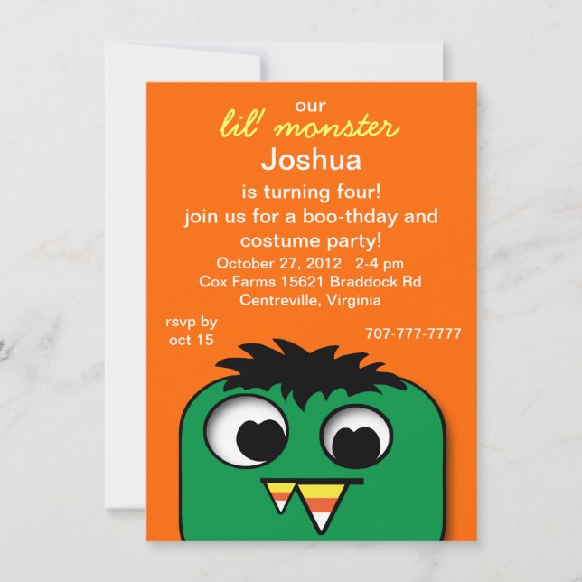 Monster Kids Halloween Birthday Party Invitations (Front)