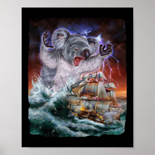 Monster Koala As Kraken Attack A War Ship At High  Poster