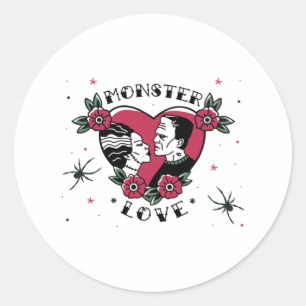 Monster Love  Bride of Frankenstein Vintage Tattoo Classic Round Sticker