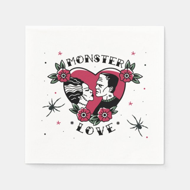 Monster Love  Bride of Frankenstein Vintage Tattoo Napkin (Front)