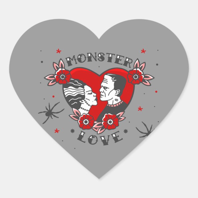 monster love rockabilly frankenstein valentine heart sticker (Front)
