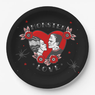 monster love rockabilly frankenstein valentine paper plate