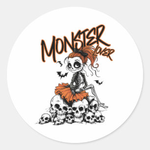 Monster Lover Fun Skeleton Ghoul Cute Vintage Hall Classic Round Sticker
