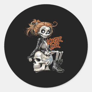 Monster Lover Fun Skeleton Ghoul Cute Vintage Hall Classic Round Sticker