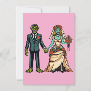 Monster Man & Monster Woman Bride And Groom Art Invitation