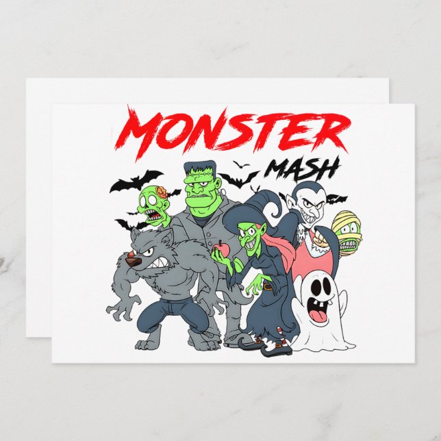 Monster Mash Bash — Spooky Crew in Party Mode Holiday Card (Front/Back)