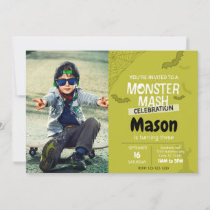 Monster Mash Birthday Invite with photo (green)