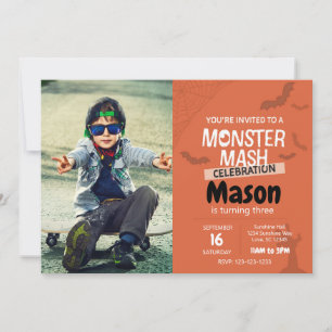 Monster Mash Birthday Invite with photo (orange)