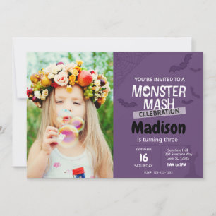 Monster Mash Birthday Invite with photo (purple)