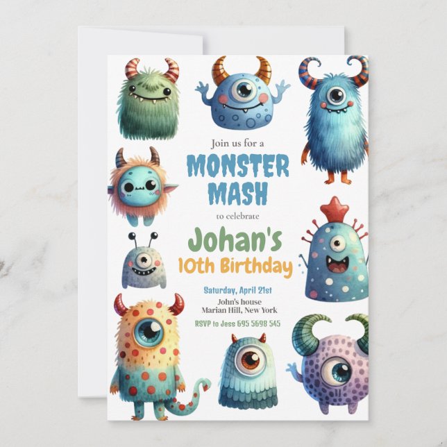 Monster Mash Kids Birthday Party Invitation (Front)