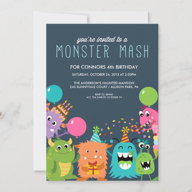 MONSTER MASH KIDS BIRTHDAY PARTY INVITATION invite (Front)