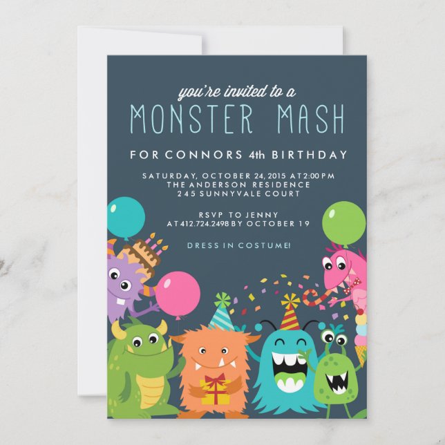 MONSTER MASH KIDS BIRTHDAY PARTY INVITATION invite (Front)