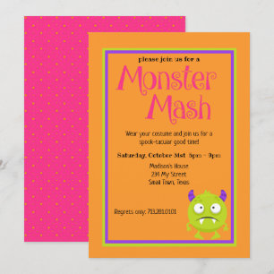 Monster Mash Kids Cute Colourful Halloween Invitation
